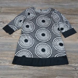 Boho Chic Black & White Silky Retro Tunic Blouse Dressy Patterned Top